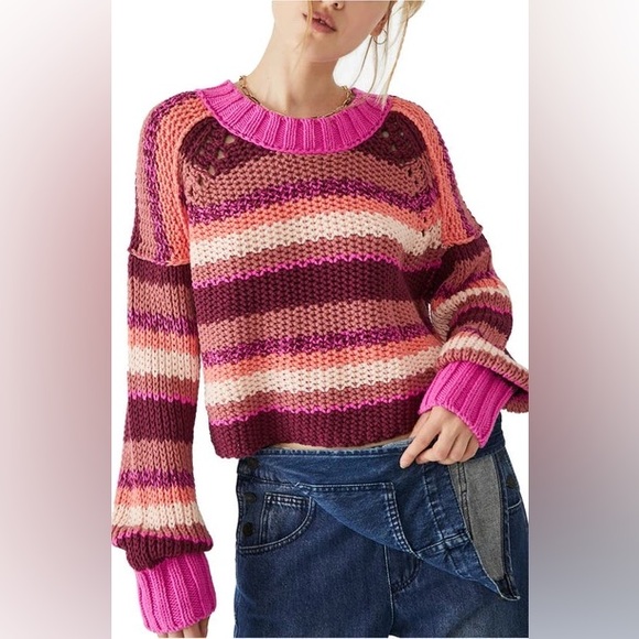 Free People Sweaters - Free People Devon Stripe Crop Sweater In Nocolor size small